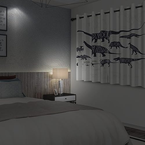 Miniatura 7 de Uiiooazy Cortinas de dormitorio de dinosaurios blancos y negros, cortina para sala de estar, para niños, niños, patrón jurásico de animales