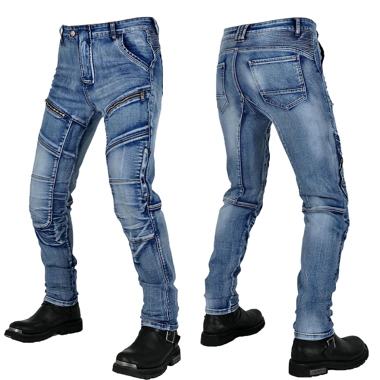 Motorradjeans Herren mit Aramid & Protektoren - Stretch Motorradhose Herren Abriebfest - Biker Jeans inkl. Knie- und Hüftschutz (Herausnehmbar) - Atmungsaktiv