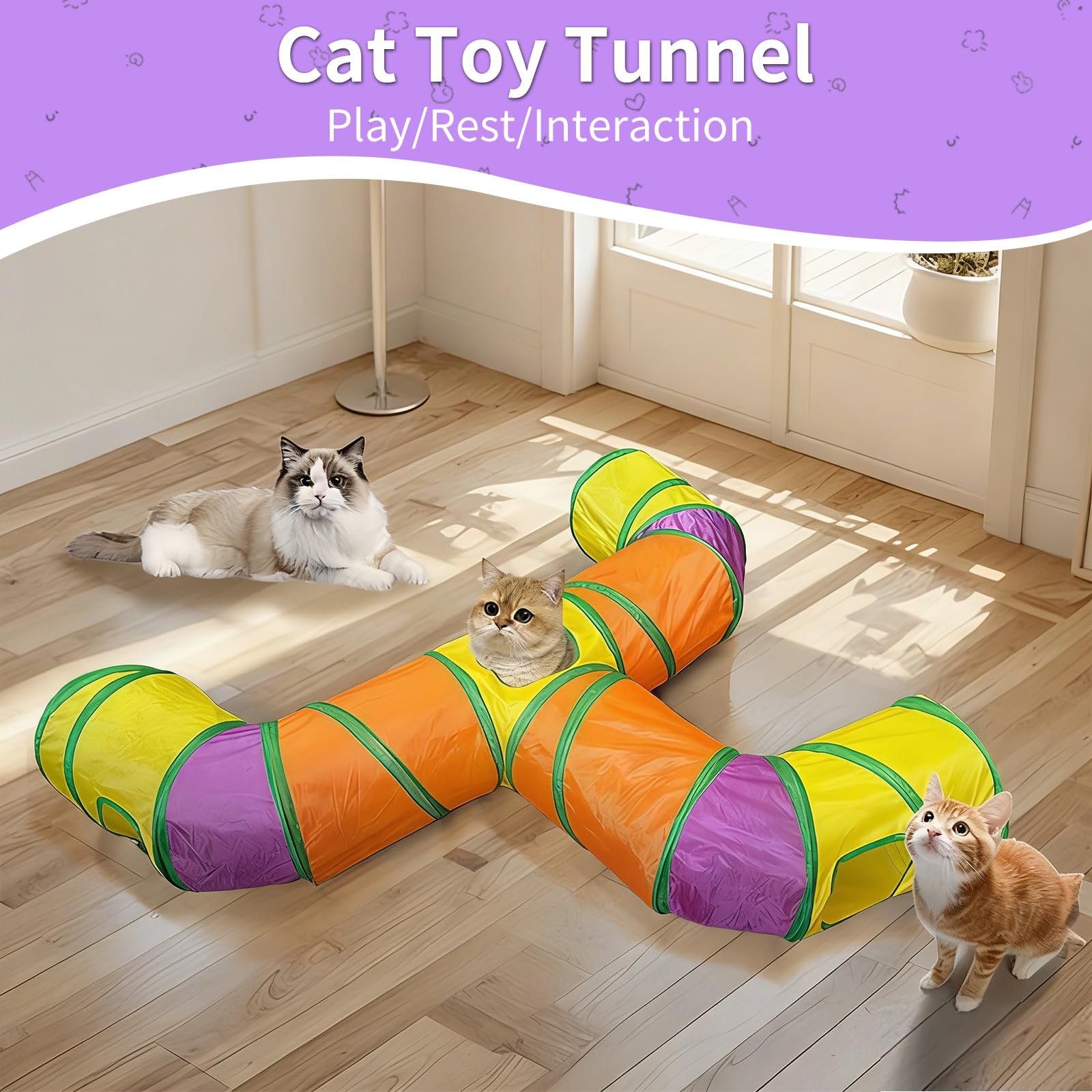 Katzentunnel groß, Zusammenklappbarer Spieltunnel Wege Faltbar Kätzchen Tunnel mit hängenden Pompons Pop-Up-Labyrinthhaus-Spielzeug für Welpen Hamster Kaninchenz