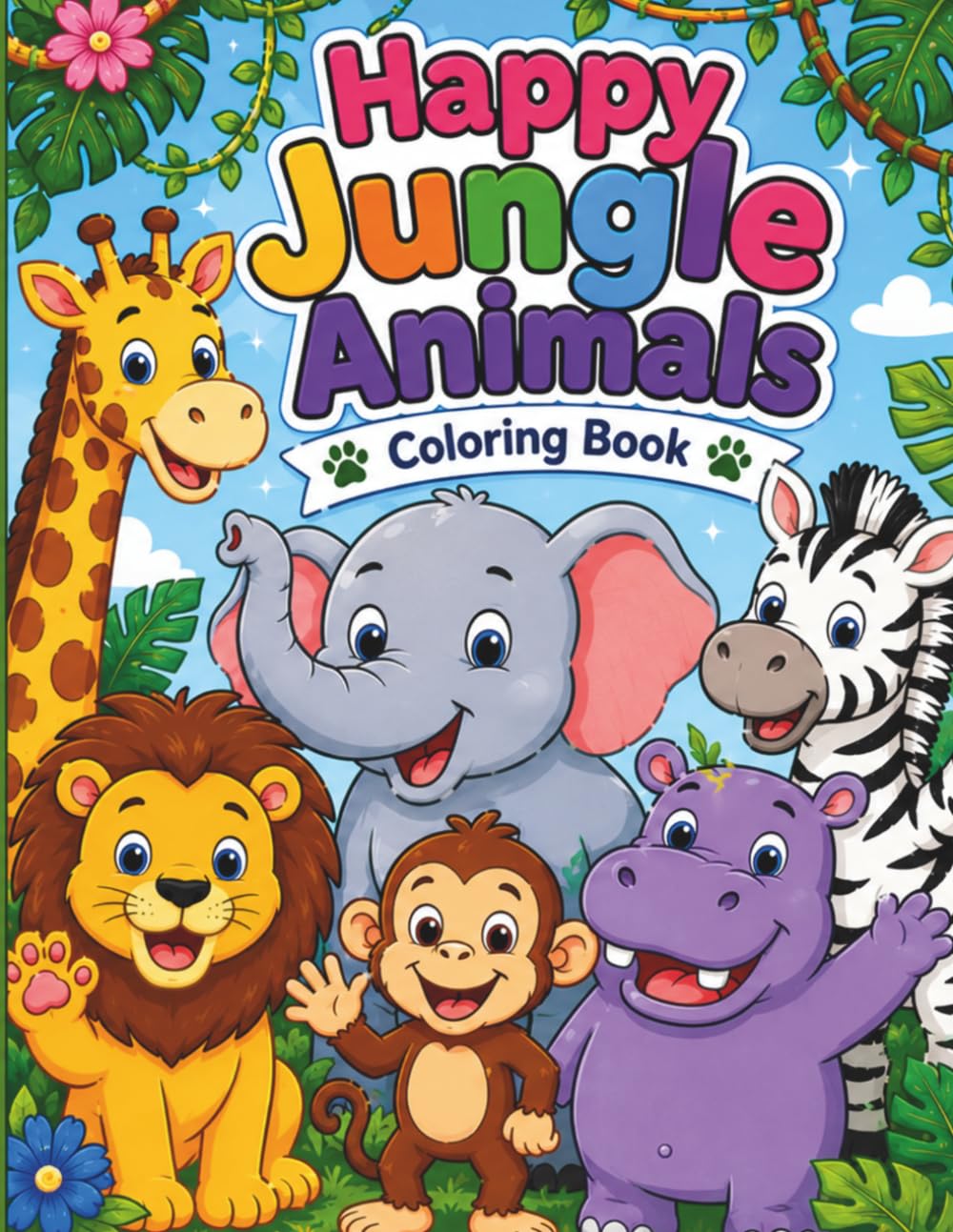 Happy jungle animal coloring book: coloring book for kids (Little animal world)