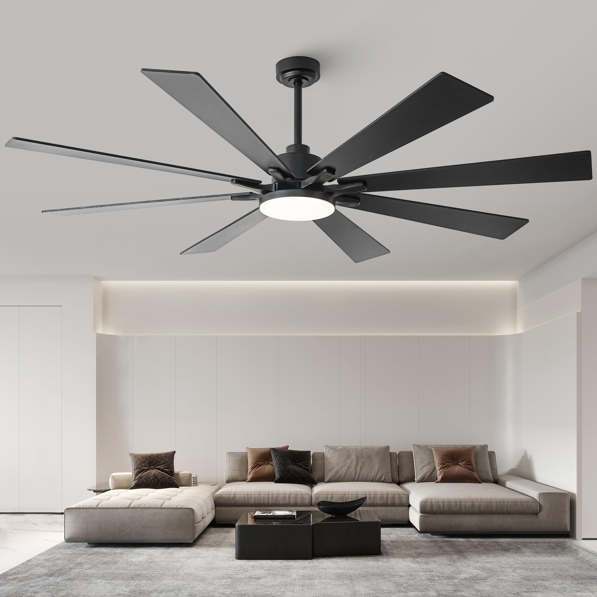 Vaczon 72 Inch Modern Ceiling Fans with Lights and Remote, Dimmable Lighting, 6 Speeds, Reversible DC Motor, Timer, Noiseless, Indoor Outdoor Use for