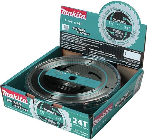 Makita A-94839-10 Hoja de sierra circular con punta de carburo 24T de 7-1/4 pulgadas, marco, 10/paquete