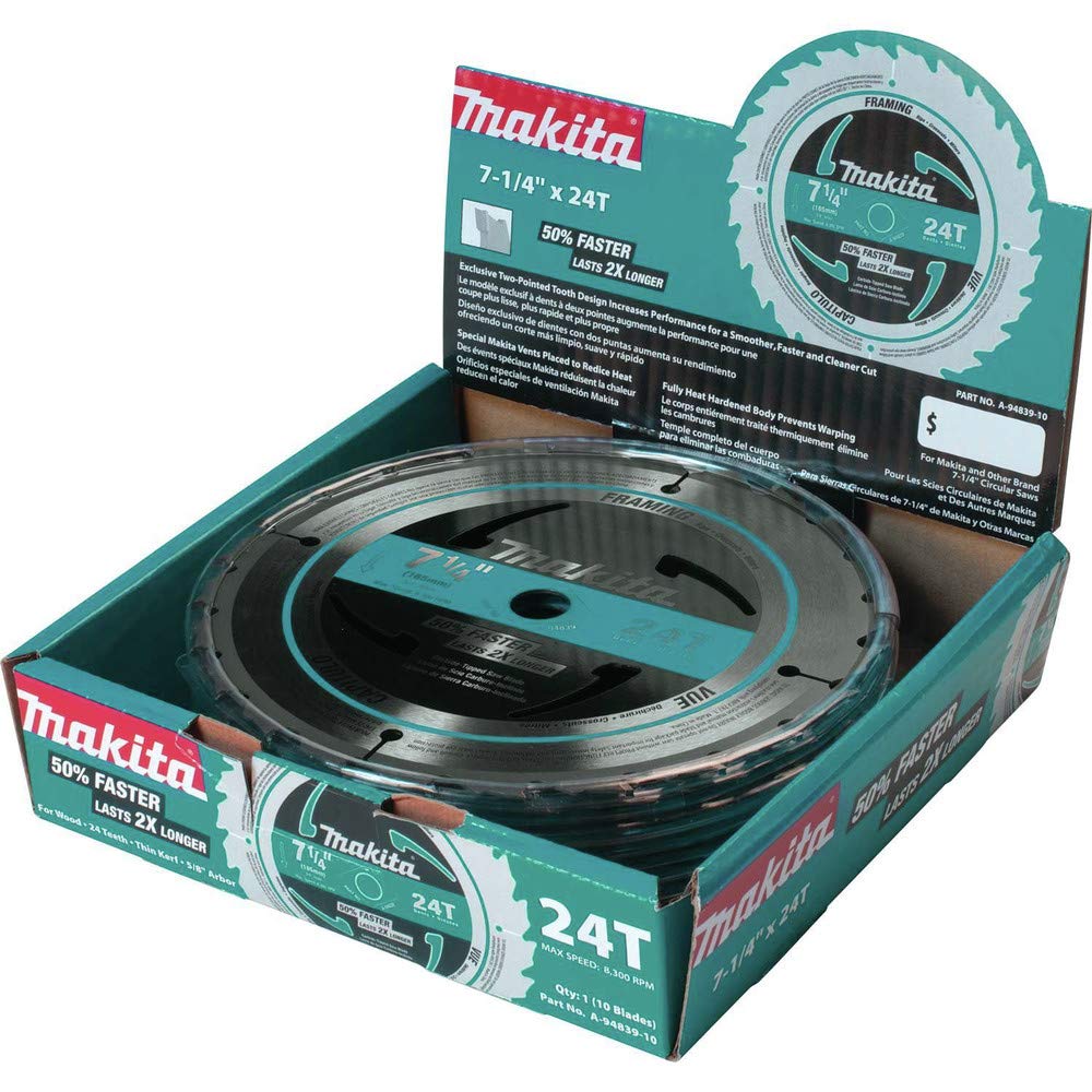 Makita A-94839-10 7-1/4" 24T Carbide-Tipped Circular Saw Blade, Framing, 10/Pk