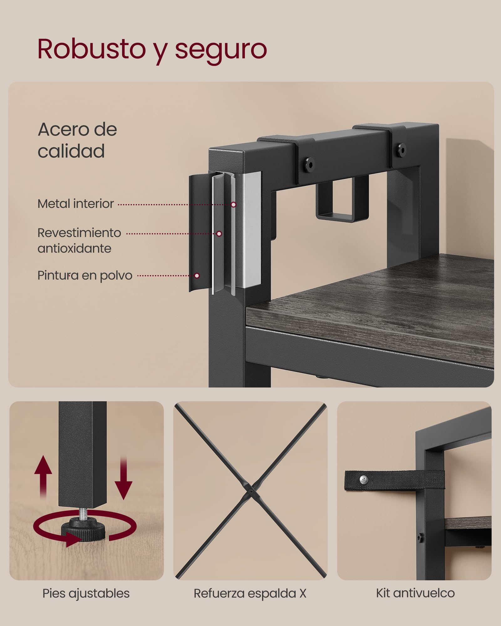 VASAGLE Perchero Recibidor con Banco Zapatero y 5 Estantes de Almacenaje, 9 Ganchos para Ropa y 6 Ganchos Laterales, 40 x 120 x 190 cm, Gris Piedra y Negro Tinta HSR426B04