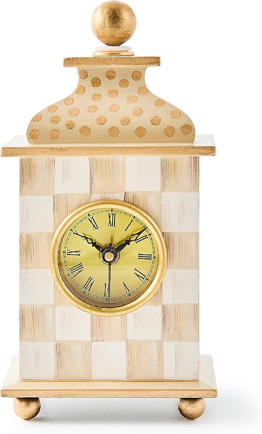 MACKENZIE-CHILDS Desk Clock, Retro Analog Clock for Room Decor, Brown-and-White Mocha Check MACKENZIE-CHILDS Desk Clock, Retro Analog Clock for Room Decor, Brown-and-White Mocha Check