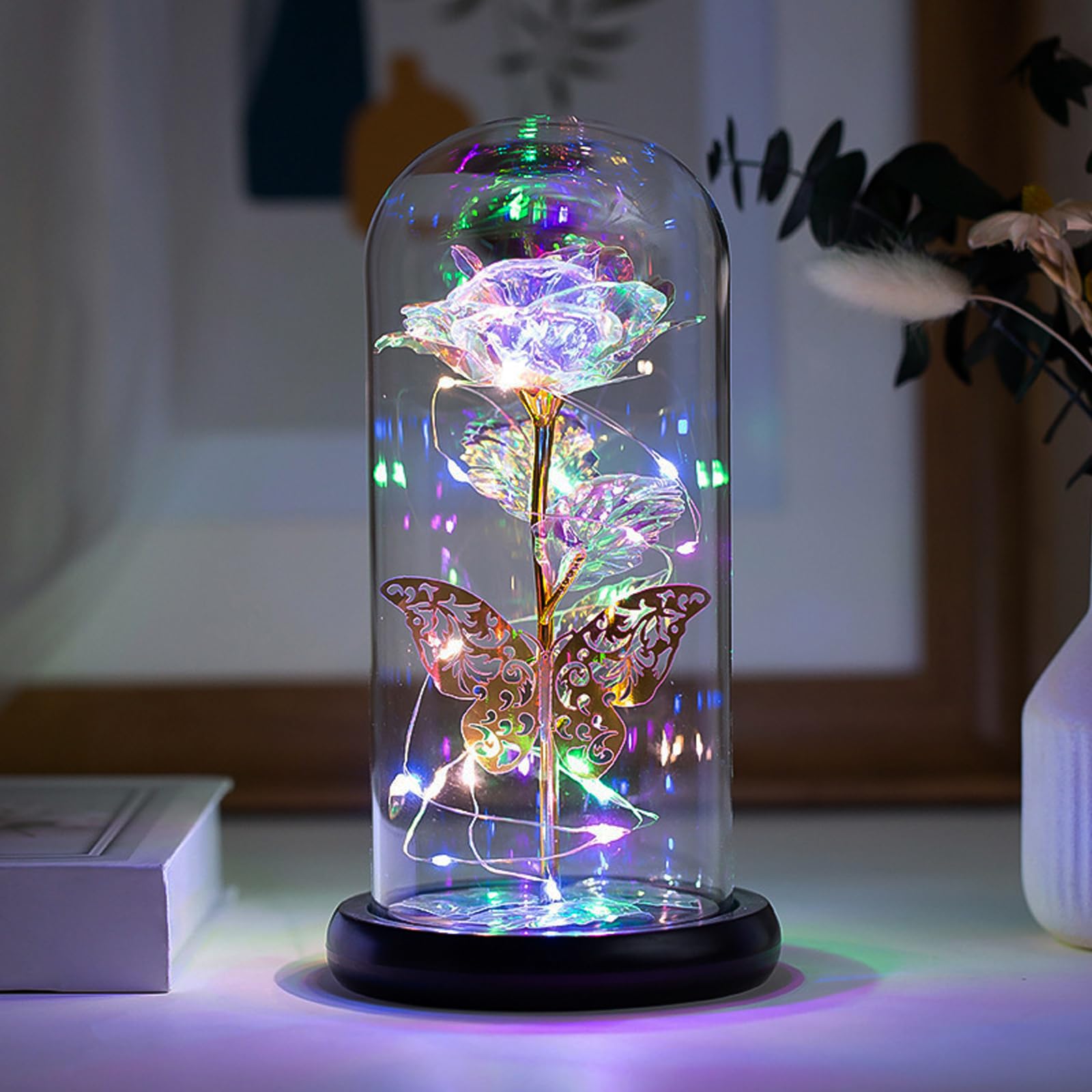 Fespcj Rose Night Light Romantic Atmosphere lamp Birthday Surprise to give to Loved Ones Metal Texture and Aesthetics Shop and Home Decorations Energy Saving and Portable Night Lights