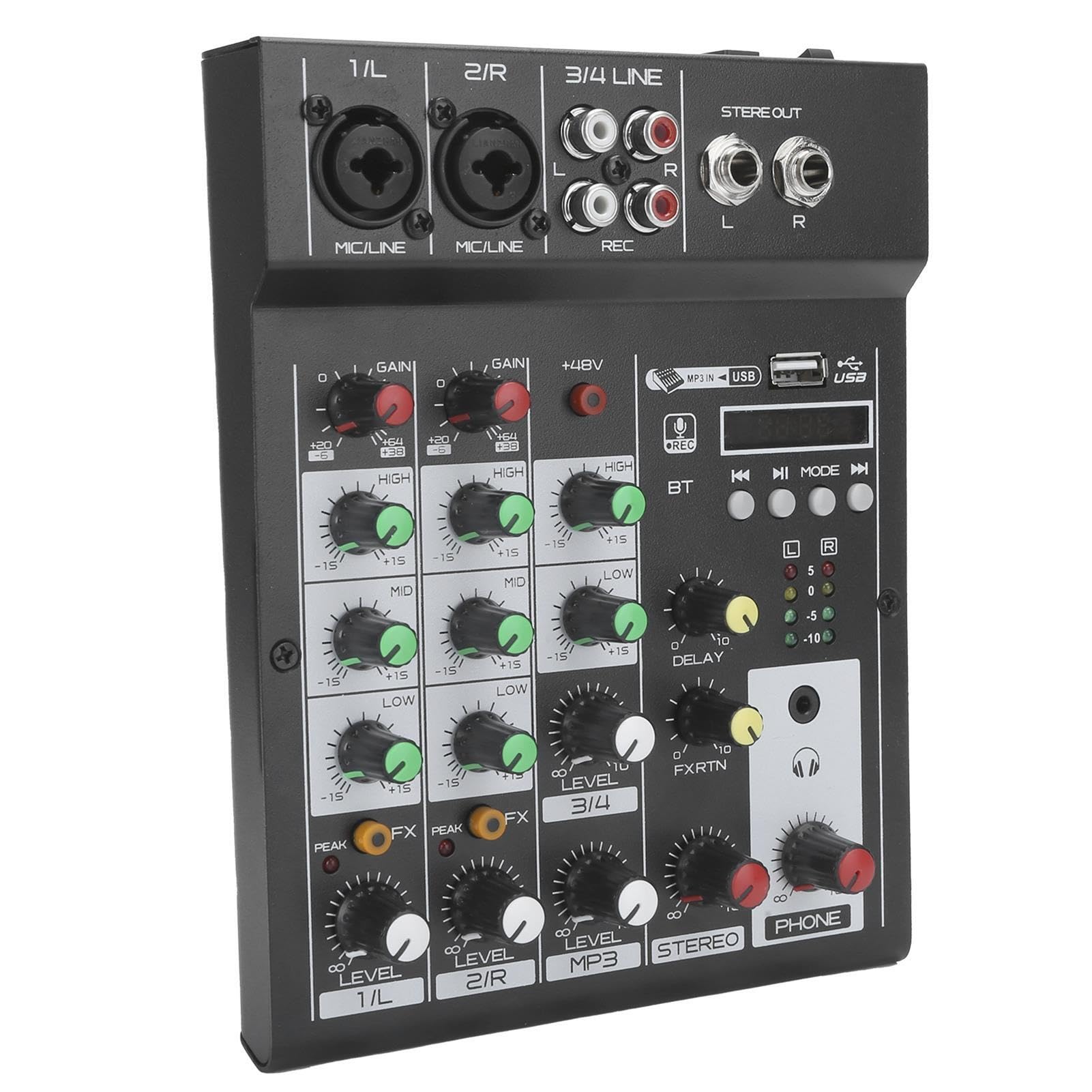 Mixer DJ, Console di missaggio Bluetooth portatile a 4 canali con mixer digitale effetto riverbero integrato