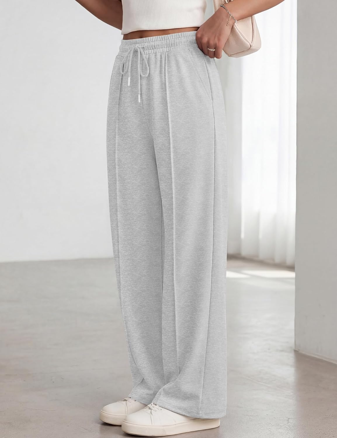 LOMON Womens Wide Leg Sweatpants Drawstring Elastic Waist Pants Baggy Sweat Pants Teen Girl Joggers Pant with Pockets - Image 3