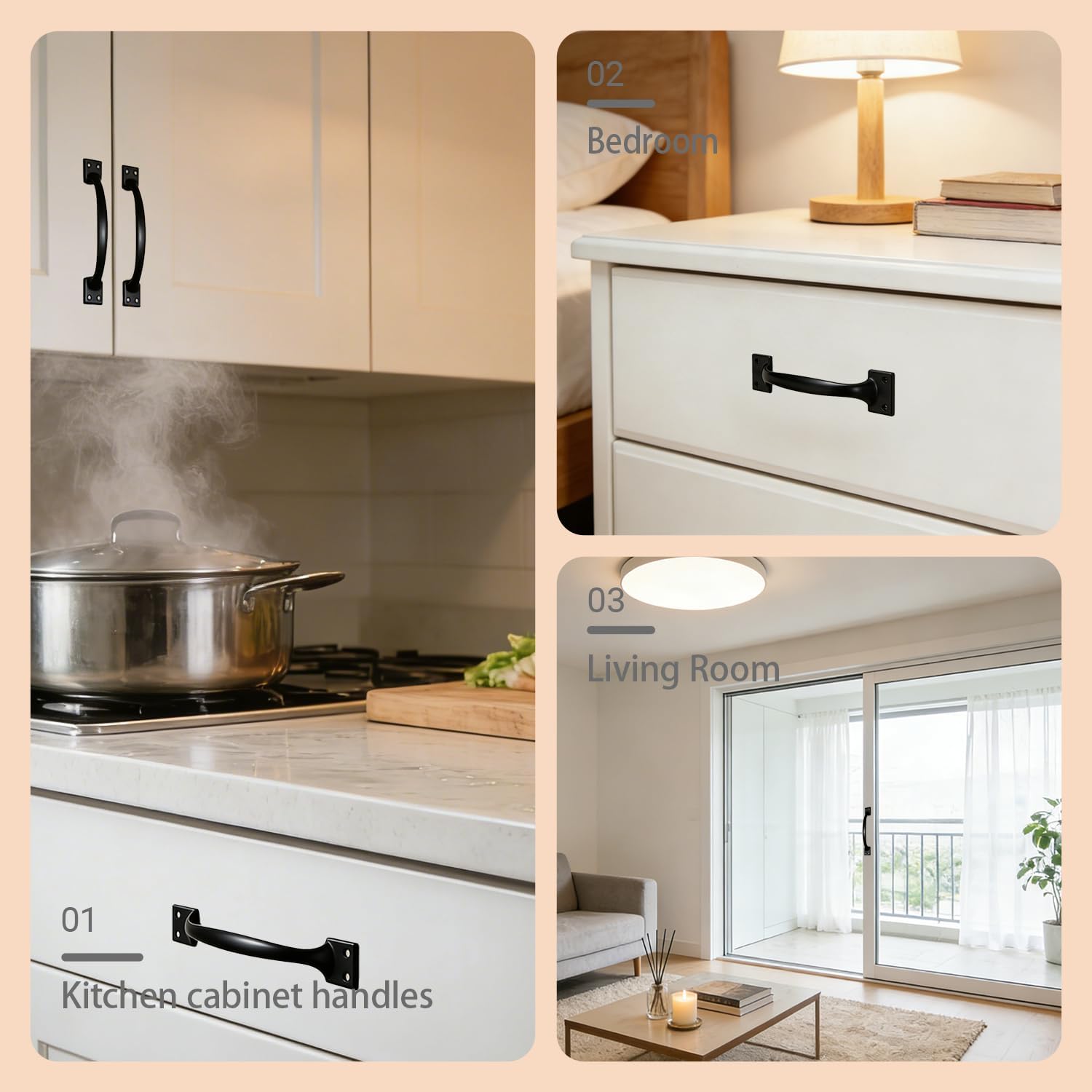 6PCS Cabinet Pull & Door Handle, Premium 5.6-Inch Kitchen Drawer Pulls, Easy Installation, Black Stainless Steel Gate Door Handles for Outdoor, Garage, Bathroom, Cupboard