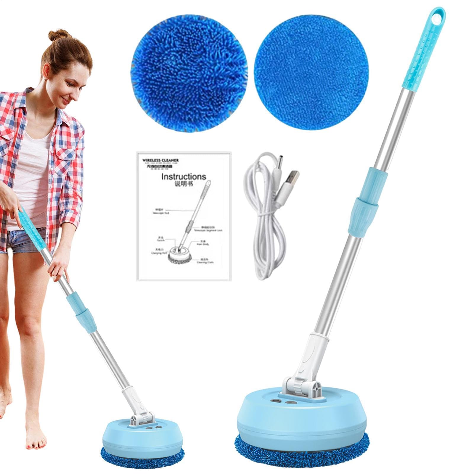 Round Electric Spin Mop | Holzbodenreiniger Mit Rotationsboden, Holzpolierer, Fliesen und Laminat Effiziente Reinigung Und Arbeitsersparnis. Einfach umgehen
