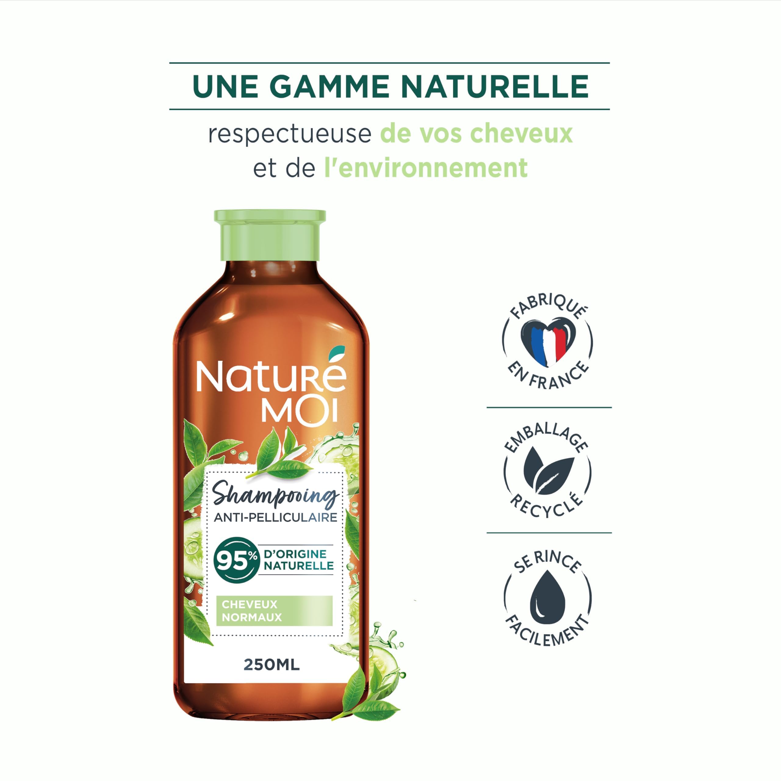 Naturé Moi - Shampoo Antiforfora - Capelli Normali - Shampoo Senza Solfati - Cura Capelli Forfora - Tè, Acqua Di Cetriolo Bio - 95% Di Origine Naturale - 250ml