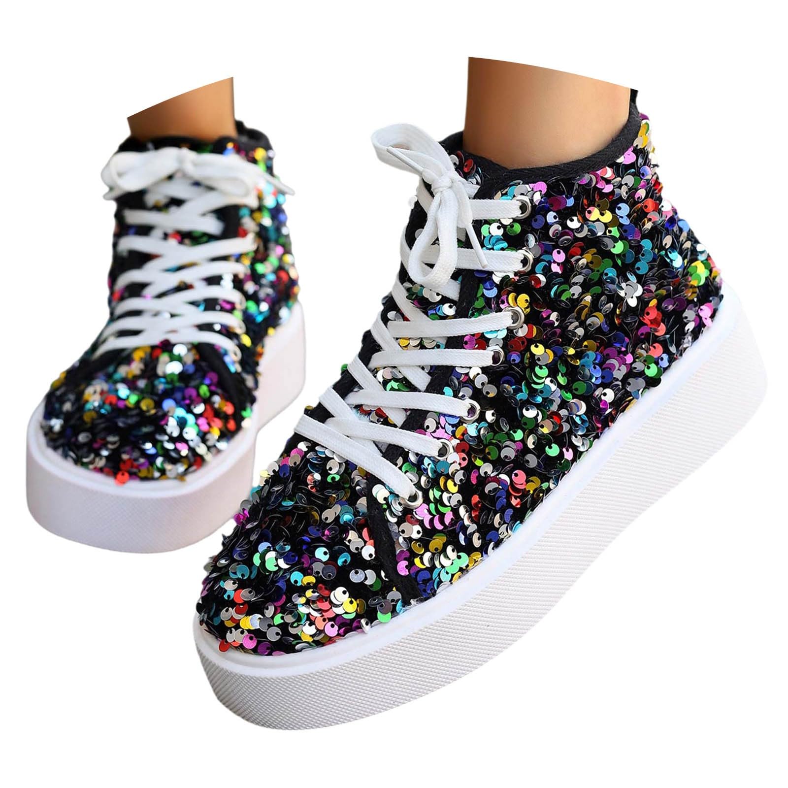 Scarpe da ginnastica da donna con paillette, con paillette, leggere, casual, per feste, festival, costume