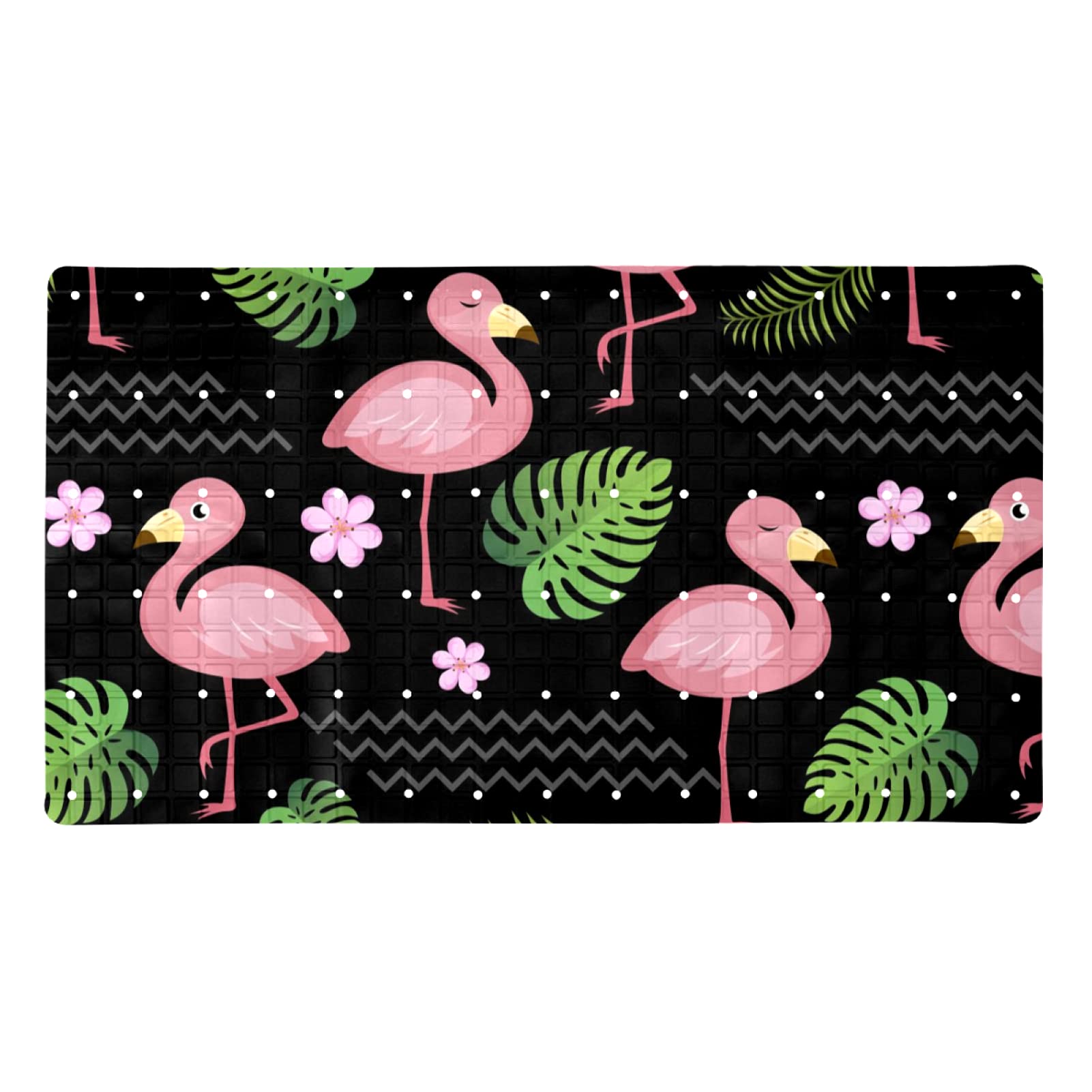 Tapis de bain antidérapant flamant rose noir 71x40 cm avec 120 ventouses