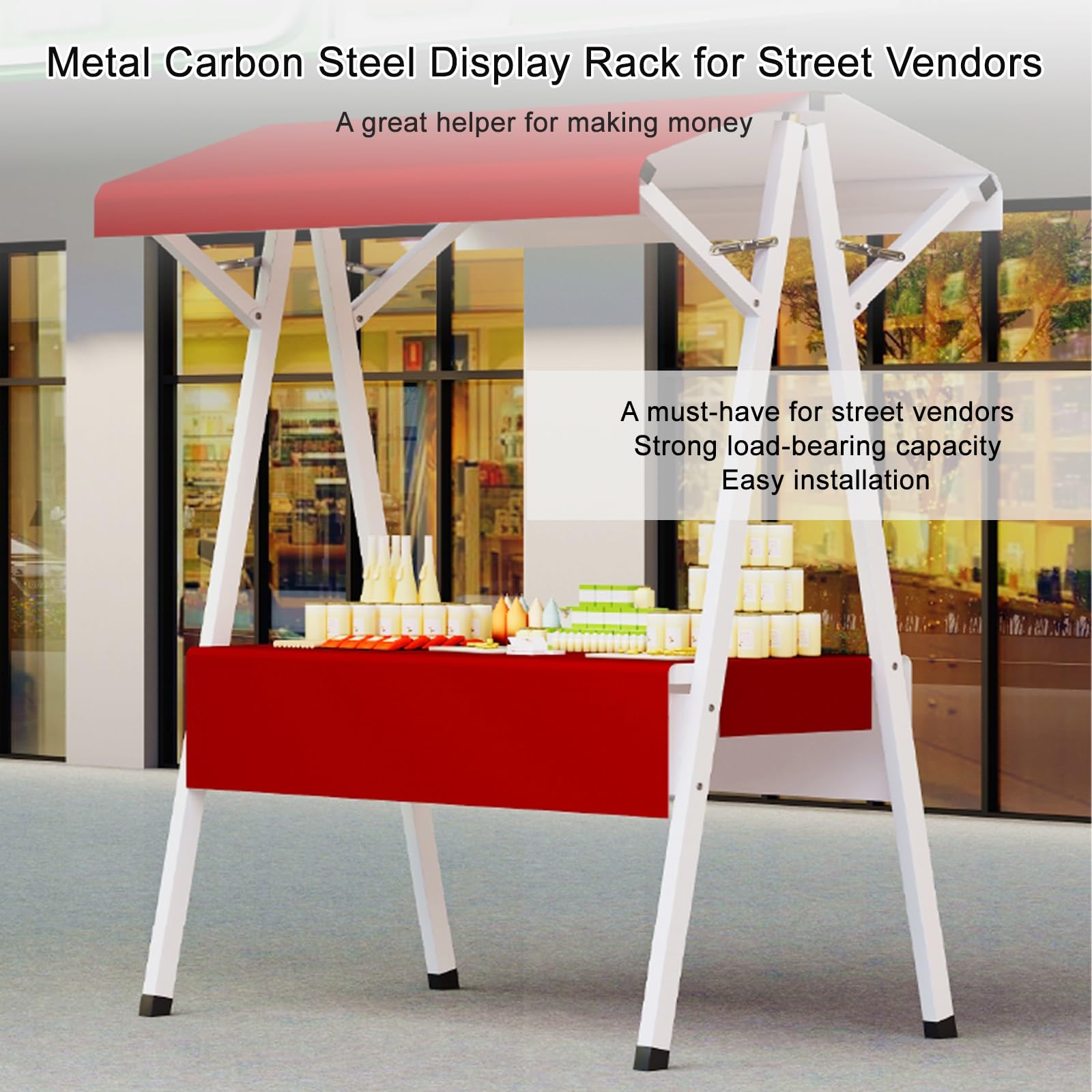 Genérico Carrito Plegable portátil para vendedores de Comida - Estante móvil para Puestos de Mercado, Ventas callejeras, Eventos al Aire Libre y ferias - Beige 160 cm/62,9 Pulgadas - Ideal para Vende
