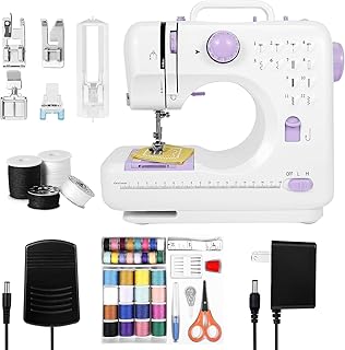 Compact Sewing Machine for Beginners – 12 Built-in Stitches, LED Light, 2 Speed Pedal, and 32 Color Threads for Home Mending & Crafting