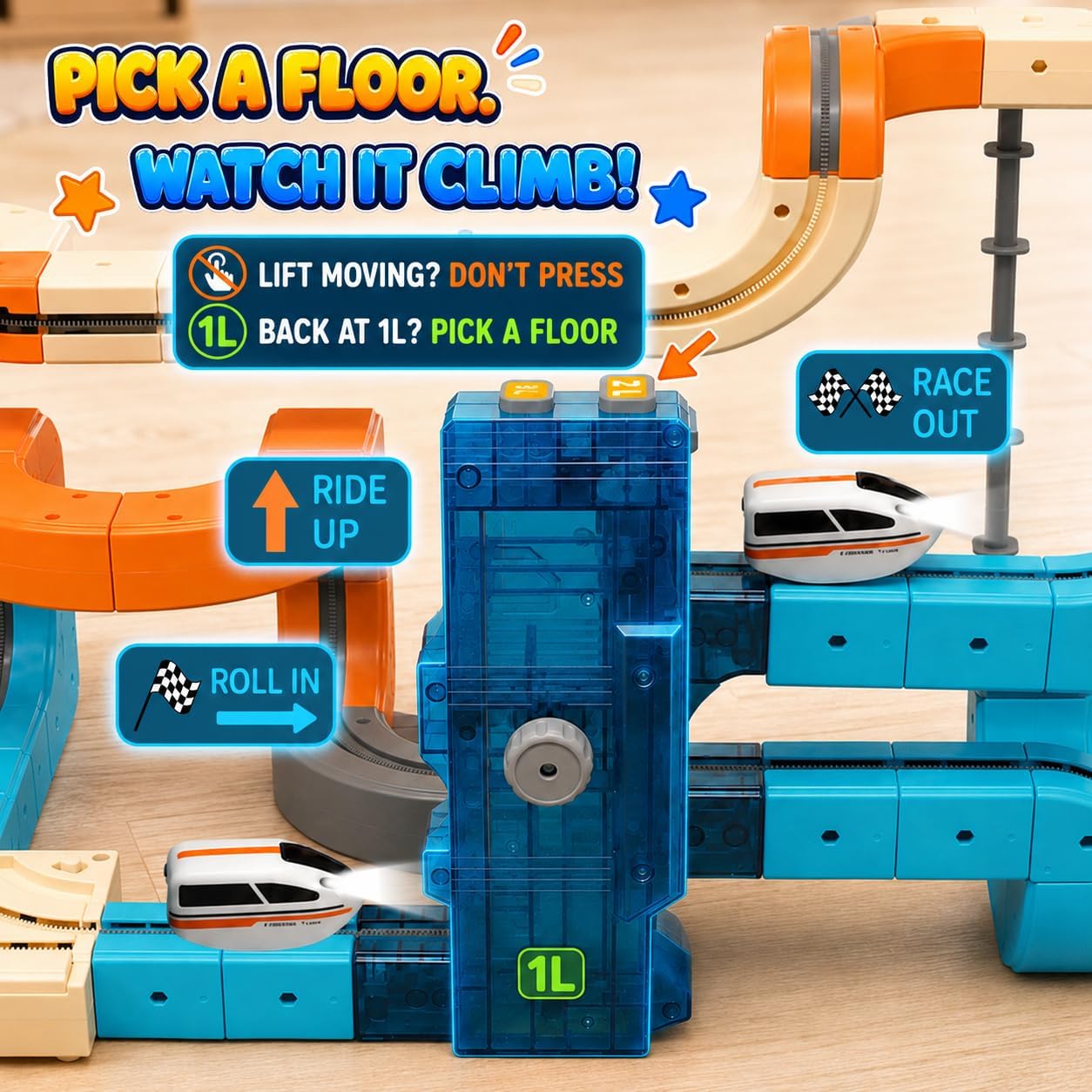 106-Piece Electric Train Set, 3-Level Elevator, Auto-Switch Track image 4