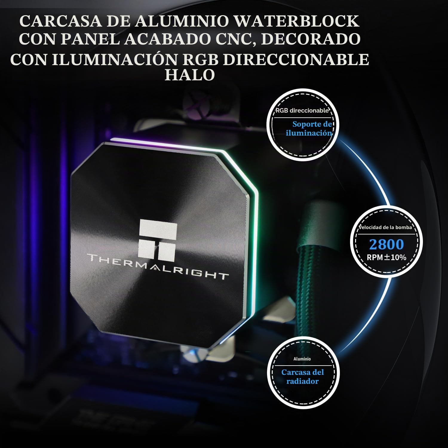 Thermalright Frozen Edge 360 Black Enfriador de agua para CPU líquida con ventilador PWM de 120 mm, disipador de agua integrado para AMD/AM4/AM5, Intel LGA1700/1150/1151/1200