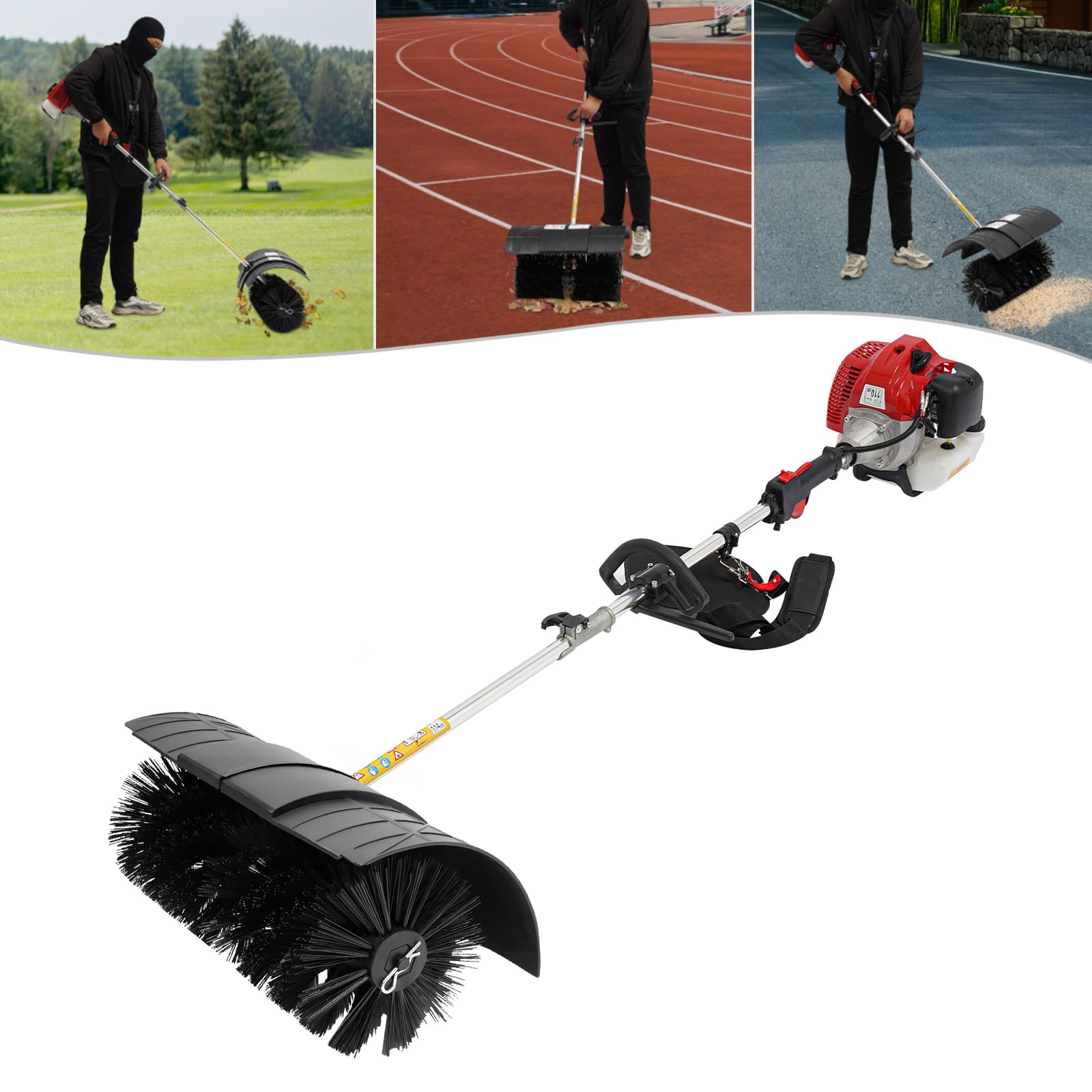 52 cm³ Balayeuse à essence, 2,3 CV Balai à essence professionnel, Balai à moteur portable, Balai extérieur pour gazon artificiel et rues, Balai chasse-neige