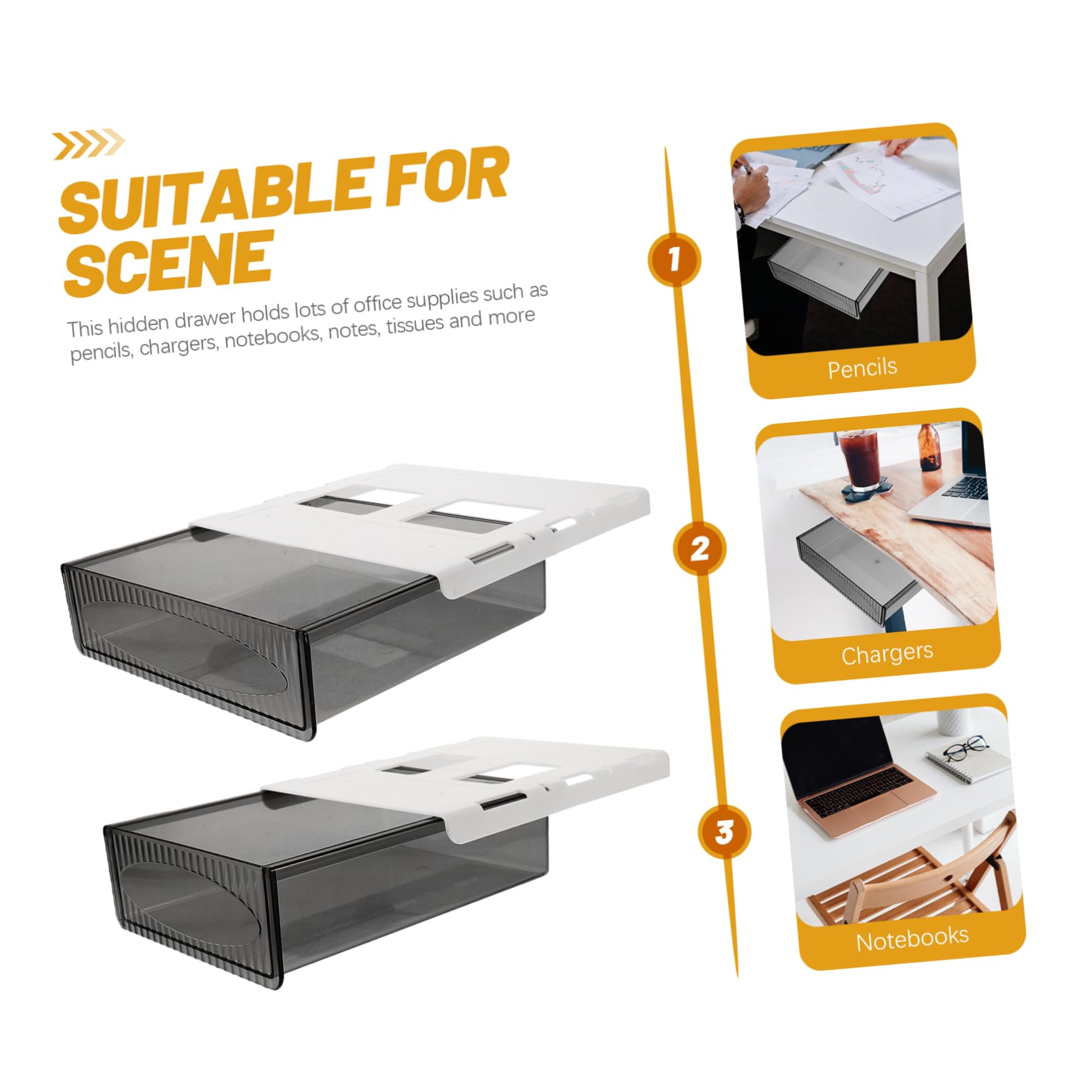 Cassetto Sotto Scrivania in Plastica Resistenti Organizer Portaoggetti Per Ufficio 2 Pezzi Cassetto Da Tavolo Compatto