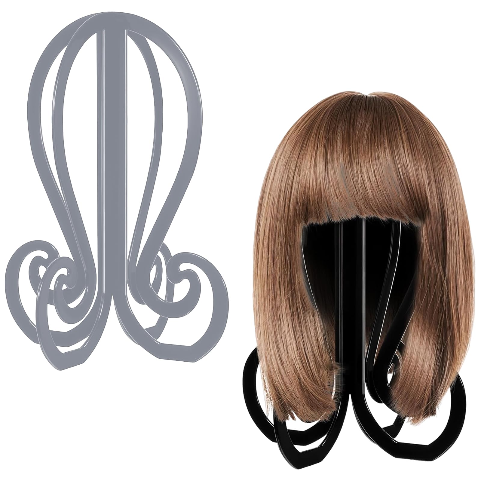 2 Pezzi Porta Parrucca, Long Folding Portable Wig Holder Plastic Folding Holder Adjustable Height Wig Holder Woman Head for Folding Wig Dryer Wigs for Travel
