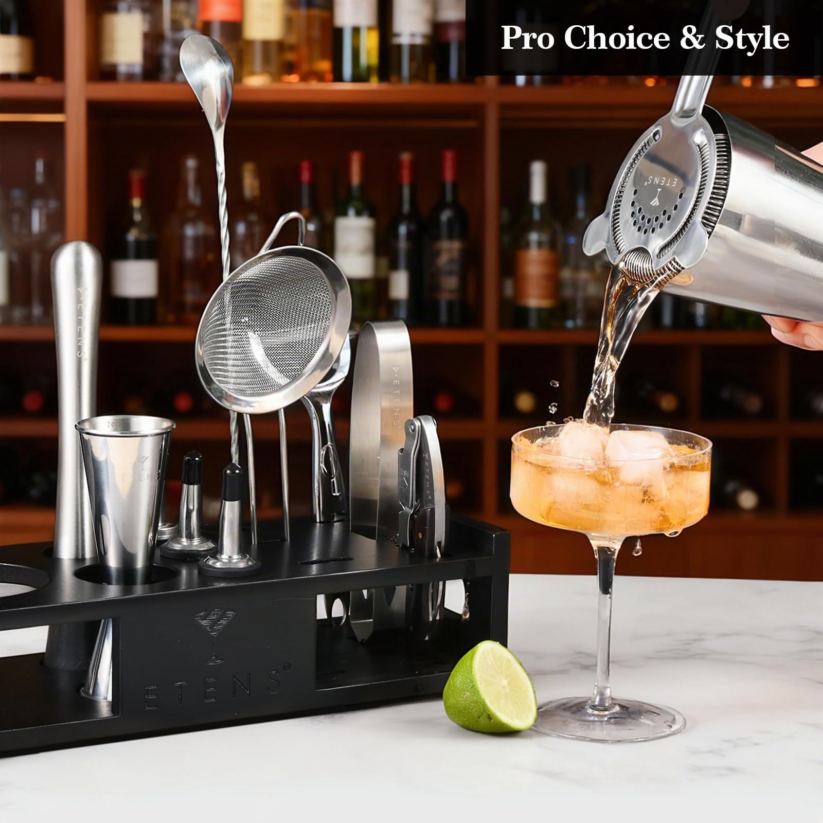 Set di shaker per cocktail, mixer per bevande, accessori da bar, set da barman di mixology da 15 pezzi che include shaker Boston, misurino giapponese, filtro, apribottiglie, cucchiaio da cocktail