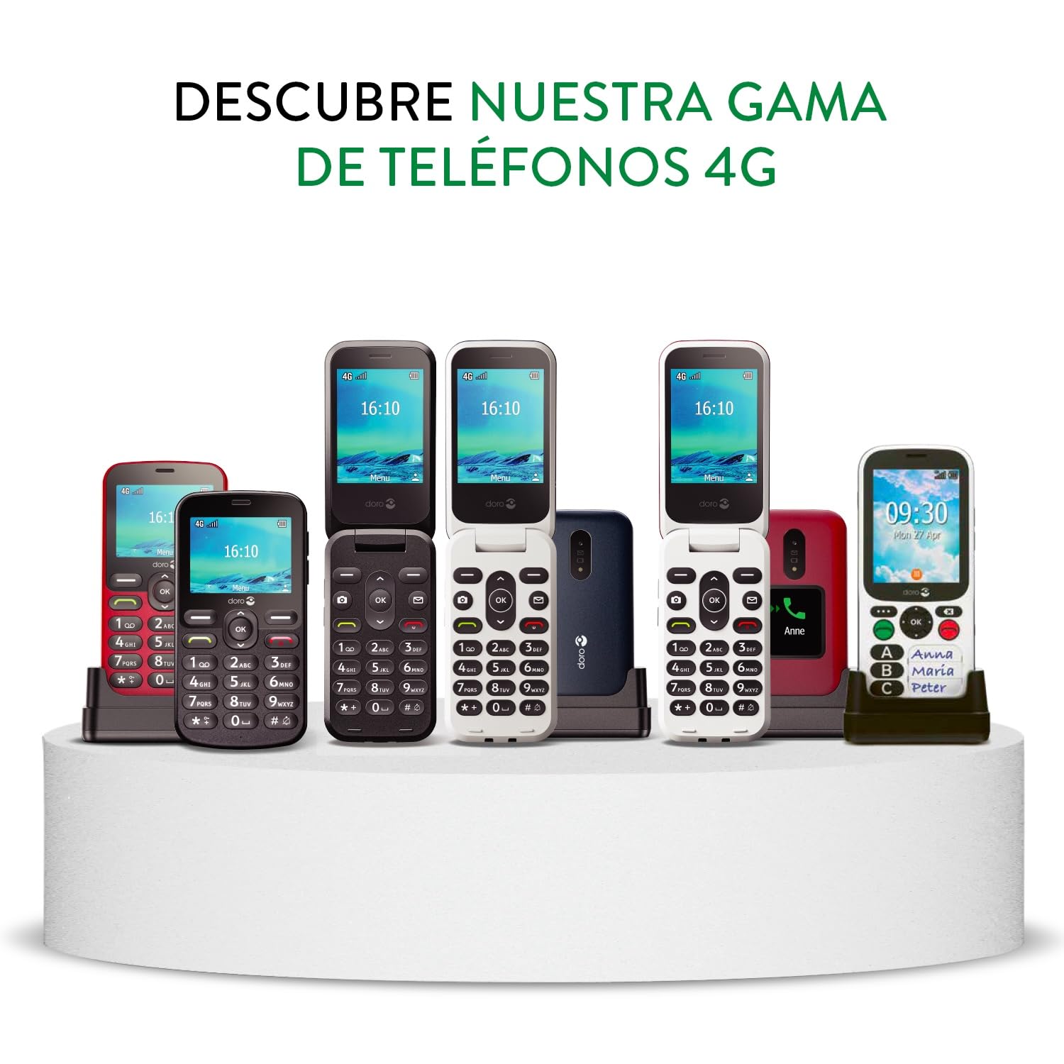 Doro 2880 4G - Teléfono móvil con Tapa para Personas Mayores, fácil de Usar, teléfono móvil sin Internet, Doble Pantalla - Tecla de Asistencia - Teclas de Voz - Bluetooth - Teléfono Plegable