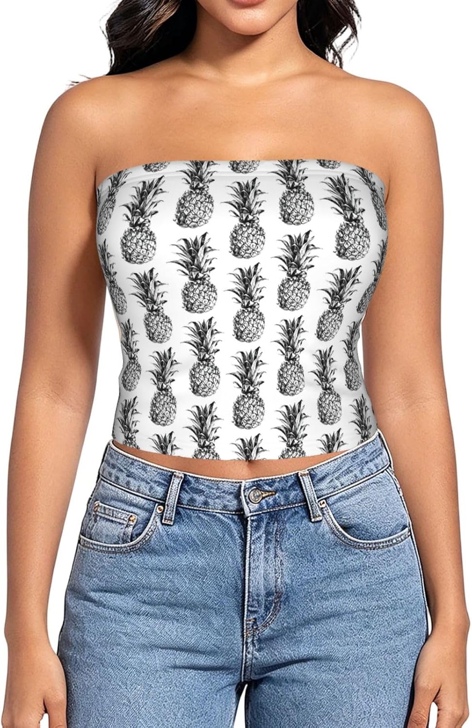 Donut Print Women Strapless Bra Tube Tops
