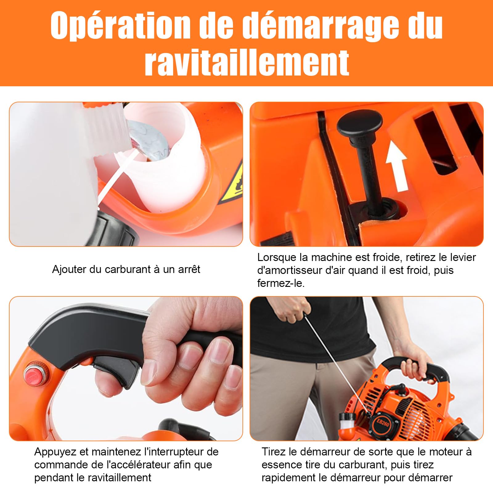 Souffleur Thermique 26cc à Essence 2 Temps | Souffleur de Feuilles Portable sans Fil Débit d’Air 9,8 m³/Min Vitesse 250 km/h | Aspirateur Souffleur Broyeur pour Jardin et Feuilles Mortes