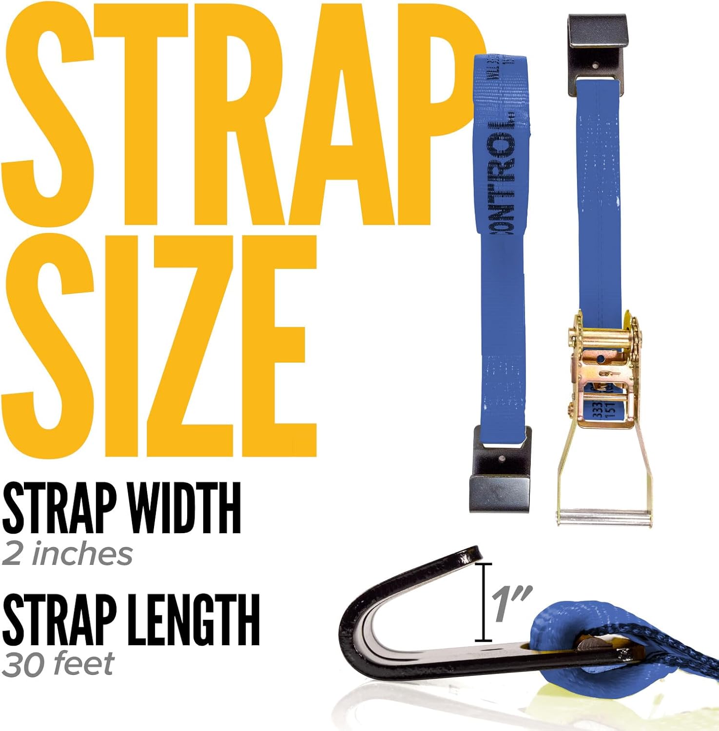 US Cargo Control Flat Hook Ratchet Straps 2 Inch x 30 Foot (10-Pack), 10,000 LBS Break Strength, Blue Heavy Duty Ratchet Straps with Black Flat Hooks, Tie Downs for Flatbed Trailers - Image 2