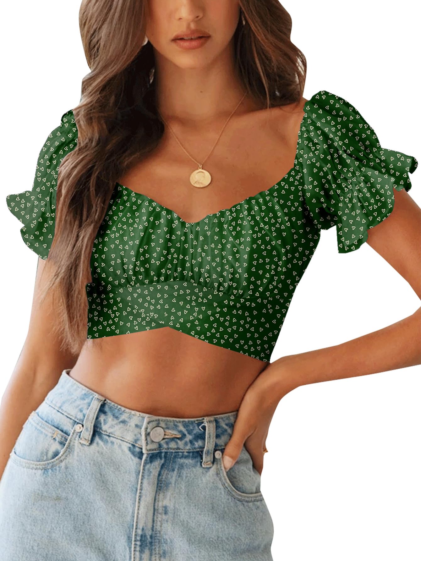 LYANER Women's Puff Short Sleeve Y2k Crop Top