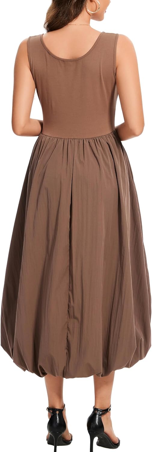 Kormei Women Sleeveless Casual Summer Beach Tank Long Dress A line Pleated Floral Flowy Sundress with Pockets - Image 5