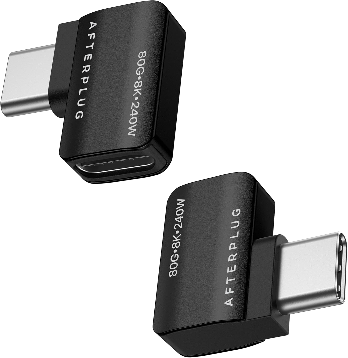 90 Degree USB C Extension Adapter, USB-C Male to Female, Thunderbolt 3/4/5 Extender, 80Gbps, 8K Video, 240W PD, Not for Thick Cases (2-Pack), Space Black