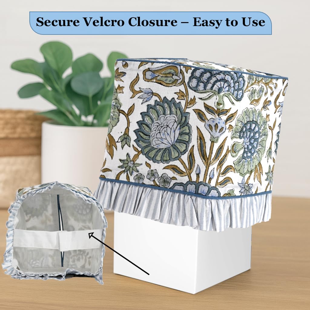 Ridhi Portatovaglioli quadrati decorativi in cotone fatto a mano con stampa a blocchi verdi con asparagi, per casa, camera da letto, soggiorno, bagno, piano di lavoro, auto, ufficio, cucina