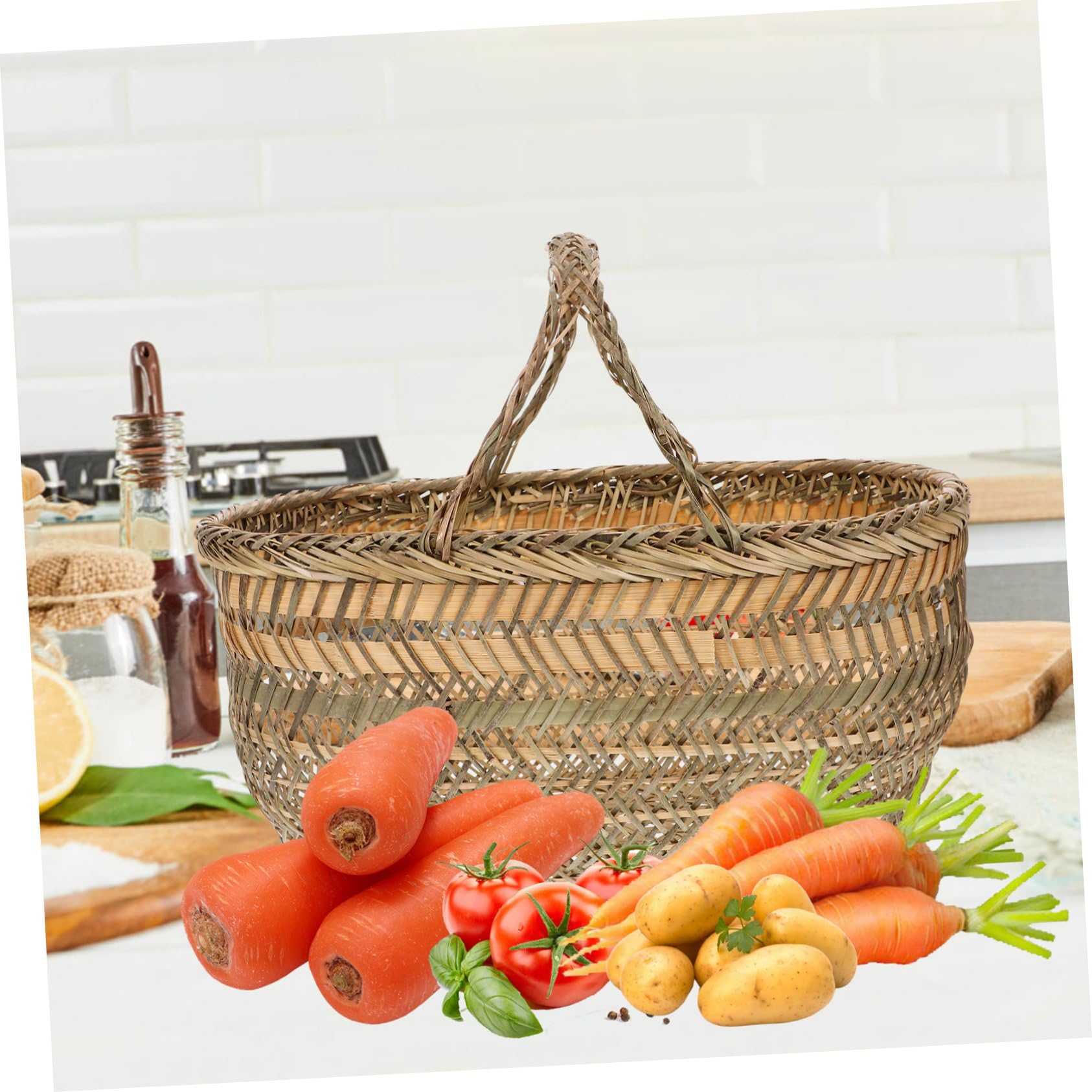 BESPORTBLE Cesta de almacenamiento de bambú rústico manejar Canasta de almacenamiento de mimbre para picnic Cesta de almacenamiento de mimbre para plantas titular de almacenamiento de picnic