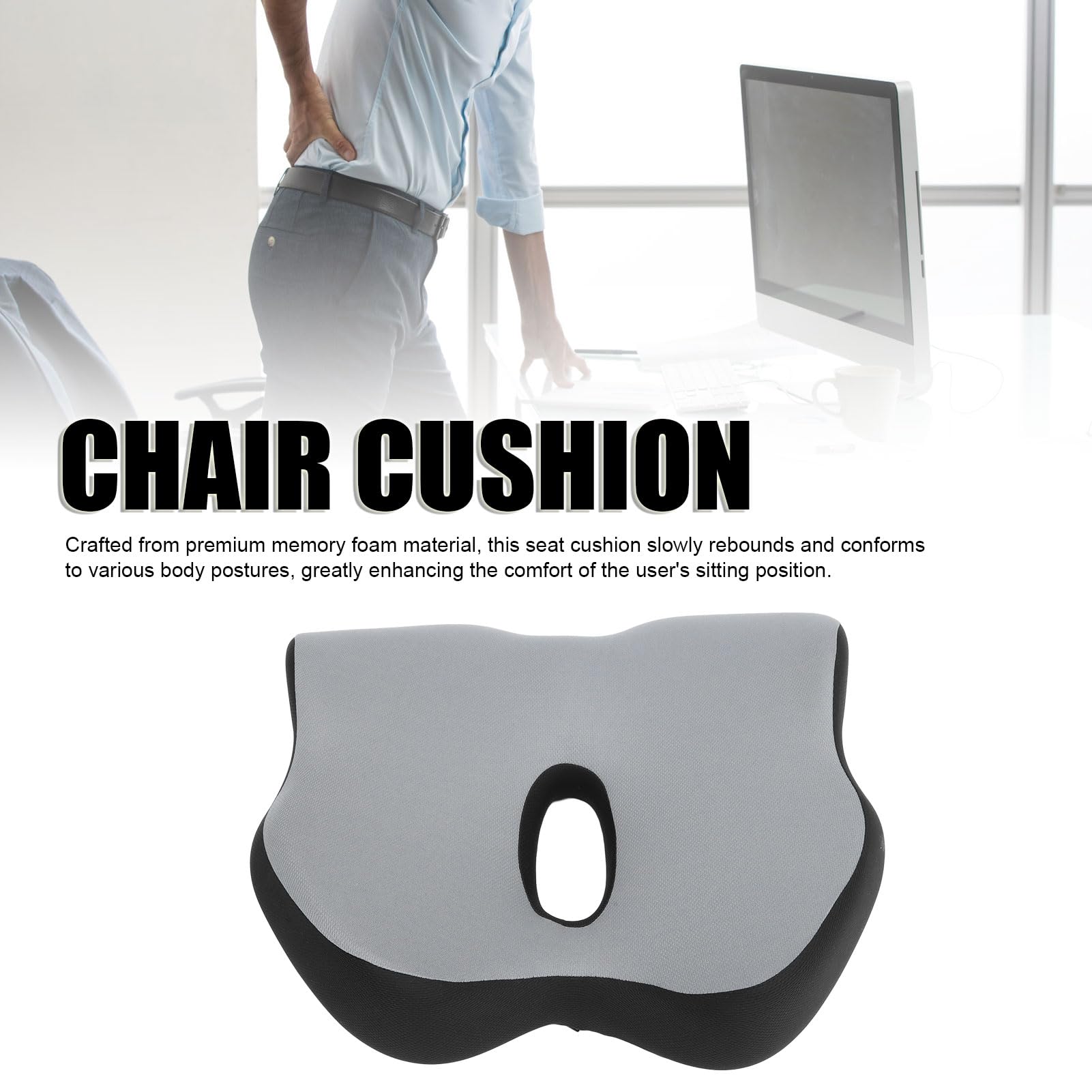Cojín de Asiento para Sentarse Durante Mucho Tiempo, Espuma viscoelástica, cojín para Silla de Oficina de Rebote Lento para Dolor de Espalda Baja y coxis, conducción de automóviles