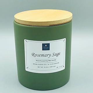 Candles Rosemary Sage Scented | 10 Oz. Soy Candle Natural Essential Oils | Sage Ceramic Jar - Highly Scented | 48 Hrs. Plus Burn time Smokeless