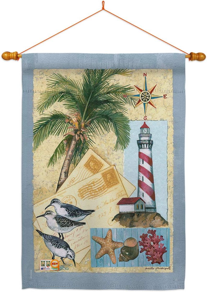 Lighthouse Letters House Flag Dowel Set Coastal Nautical Anchor Sailor Sea Shells Outdoor Summer Ocean Small Decorative Gift Yard Banner Made In USA 28 X 40