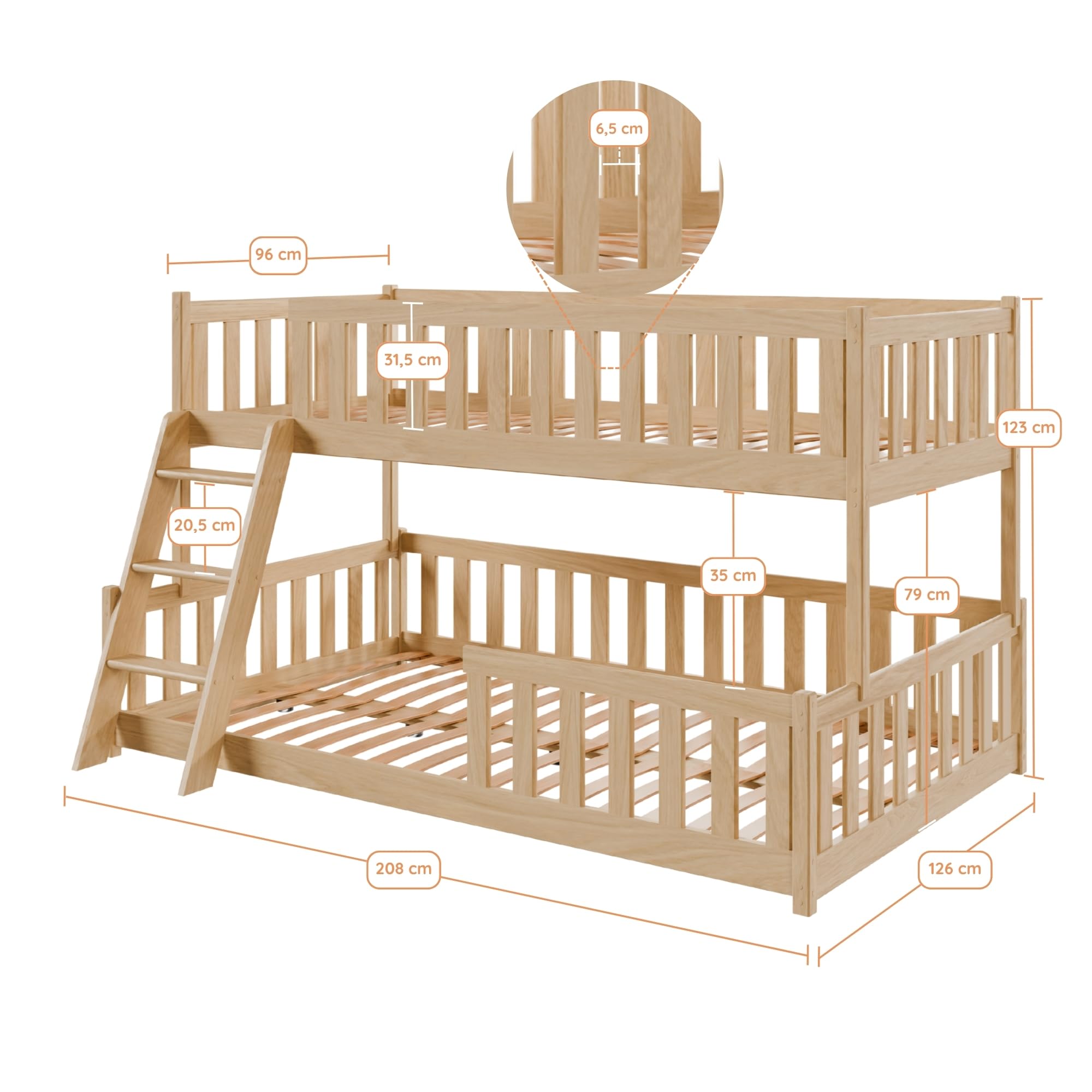 Kids Collective Etagenbett 90x200 / 120x200 Kinderbett Jugendbett Stockbett Hochbett mit Leiter, Rausfallschutz & Lattenrosten, Kinder Bett von 4. bis 16. Lebensjahr Natur