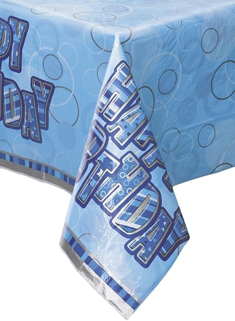 Unique Party 28453 - Glitz Blue Birthday Plastic Tablecloth, 7ft x 4.5ft