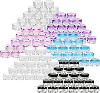 QYCX Tiny Sample Containers 180 Pcs 5 Gram/5ML Empty Sample Containers with Lids, Plastic Small Pot Jars Clear Tiny Makeup Cosmetic Sample Containers Travel Small Plastic Pot Jars for Creams, Eye Shadow, Powder, Make Up, Nails, Jewelry (5 ML Makeup Sample Containers)
