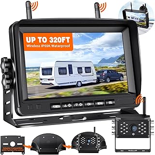 RV Backup Camera Wireless HD 1080P 7'' Split Screen Monitor with Camera & Adapter for Furrion Pre-Wired RVs, Bluetooth Infrared Night Vision RV Backup Camera for Camper, Trailer, etc