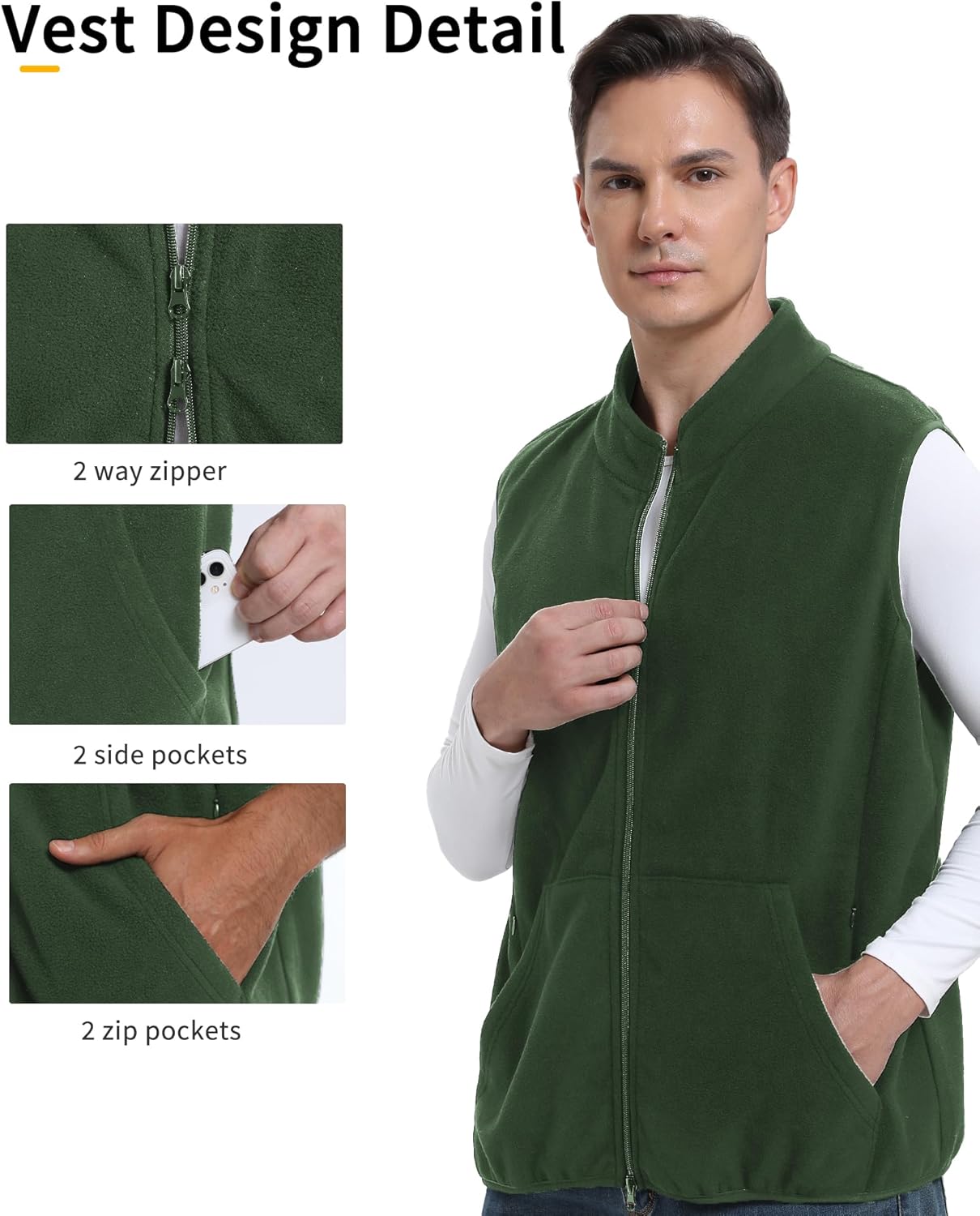 Argstar Polar Fleece Vest Men, Warm & Lightweight Casual Outdoor Full-Zip Vest with Pockets (S-2XL) - Image 4