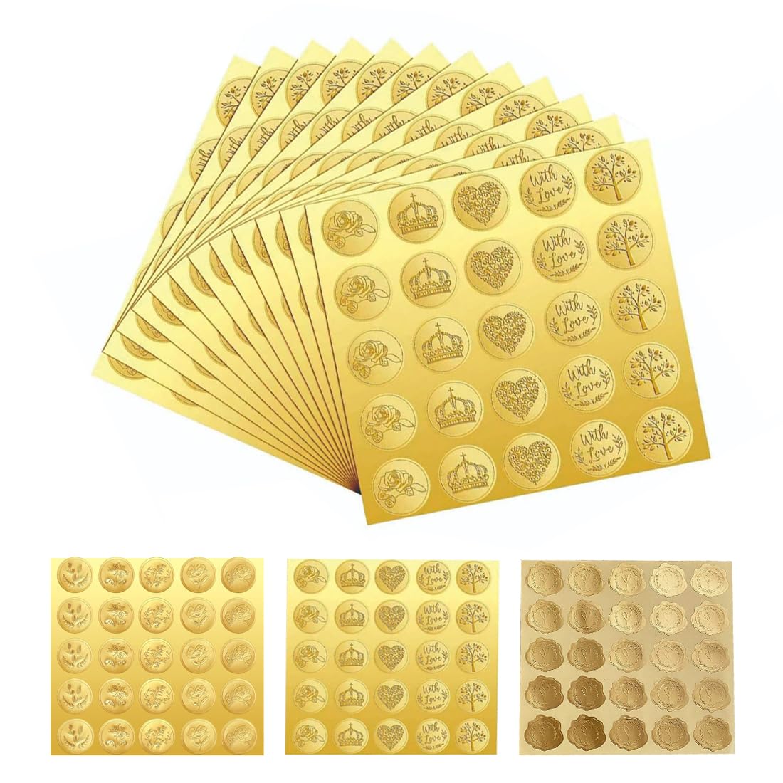 VYIBPDY Pegatinas Doradas de Sello de Cera en Relieve,150Pcs Sellos de Cera autoadhesivos,Pegatina Autoadhesi de Sello de sobre de Boda,Pegatinas para Sobres de Boda,Postal,invitación,Tarjeta