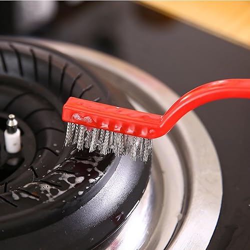 3 cepillos de alambre (acero inoxidable/latón/nailon), cepillo de limpieza de cocina con mango curvo, cepillo de limpieza para el hogar, cocina,