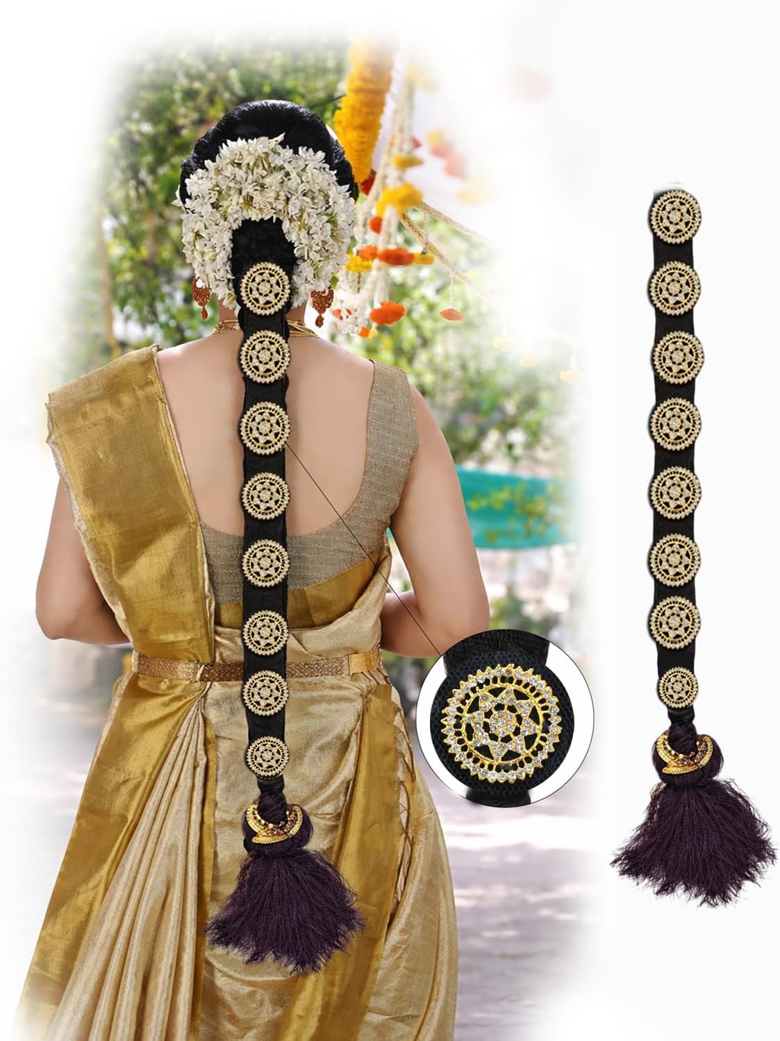 FASHIONS Bridal Hair Choti Jada billalu Set of Kunjalam Bharatanatyam Kuchipudi Marriage Readymade Traditional Kunjalam jadai billai set for Women