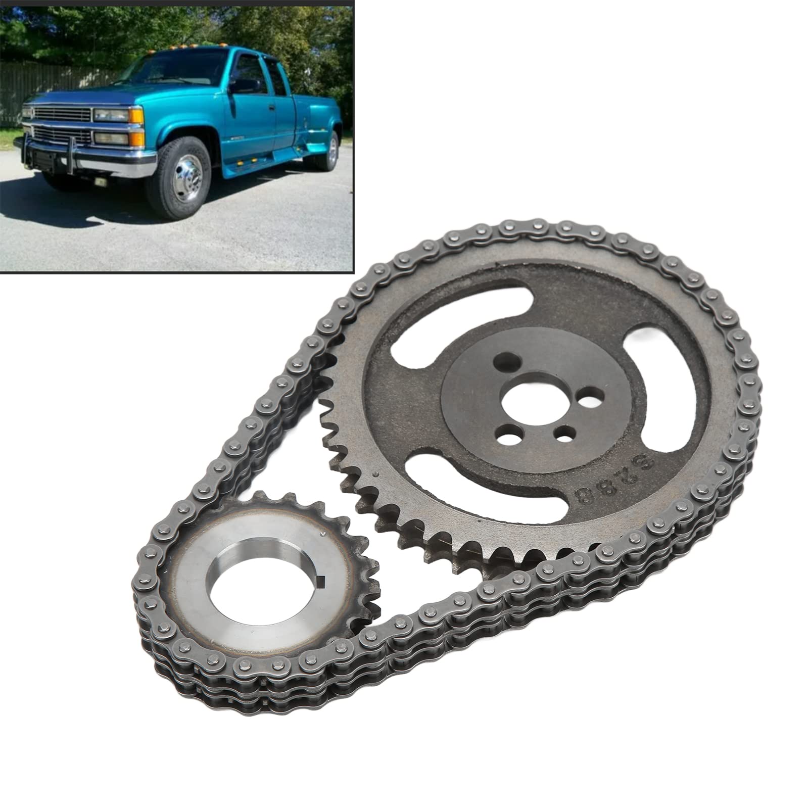Generic Kit Catena di Distribuzione a Doppia Adatto Per 5.7L - Per Monoblocchi Piccoli Dal 1955 Al 1996 - Include Pignone a Camma in Ghisa e Pignone a Manovella in Acciaio Temprato