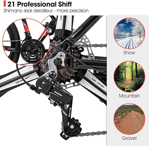 Miniatura 4 de Bicicleta de montaña Hiland, 36multiradios, transmisión Shimano de 21 velocidades, marco de aluminio con ruedas de 26 pulgadas, bicicleta de freno