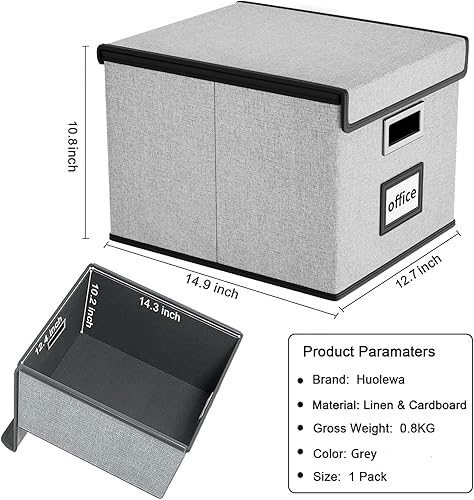 Vista 261 de Huolewa Caja organizadora de archivos con tapa, organizador de carpetas de archivos plegable para almacenamiento de documentos de oficina, caja