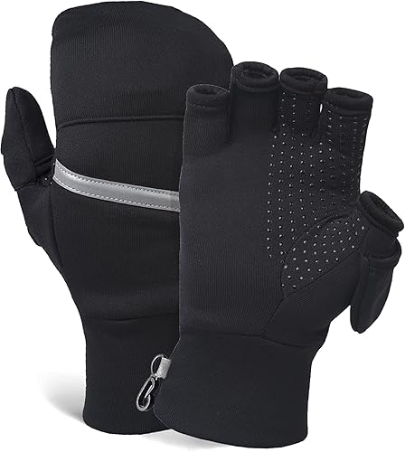 TrailHeads Guantes convertibles Power Stretch - Guantes sin dedos para mujer Negro