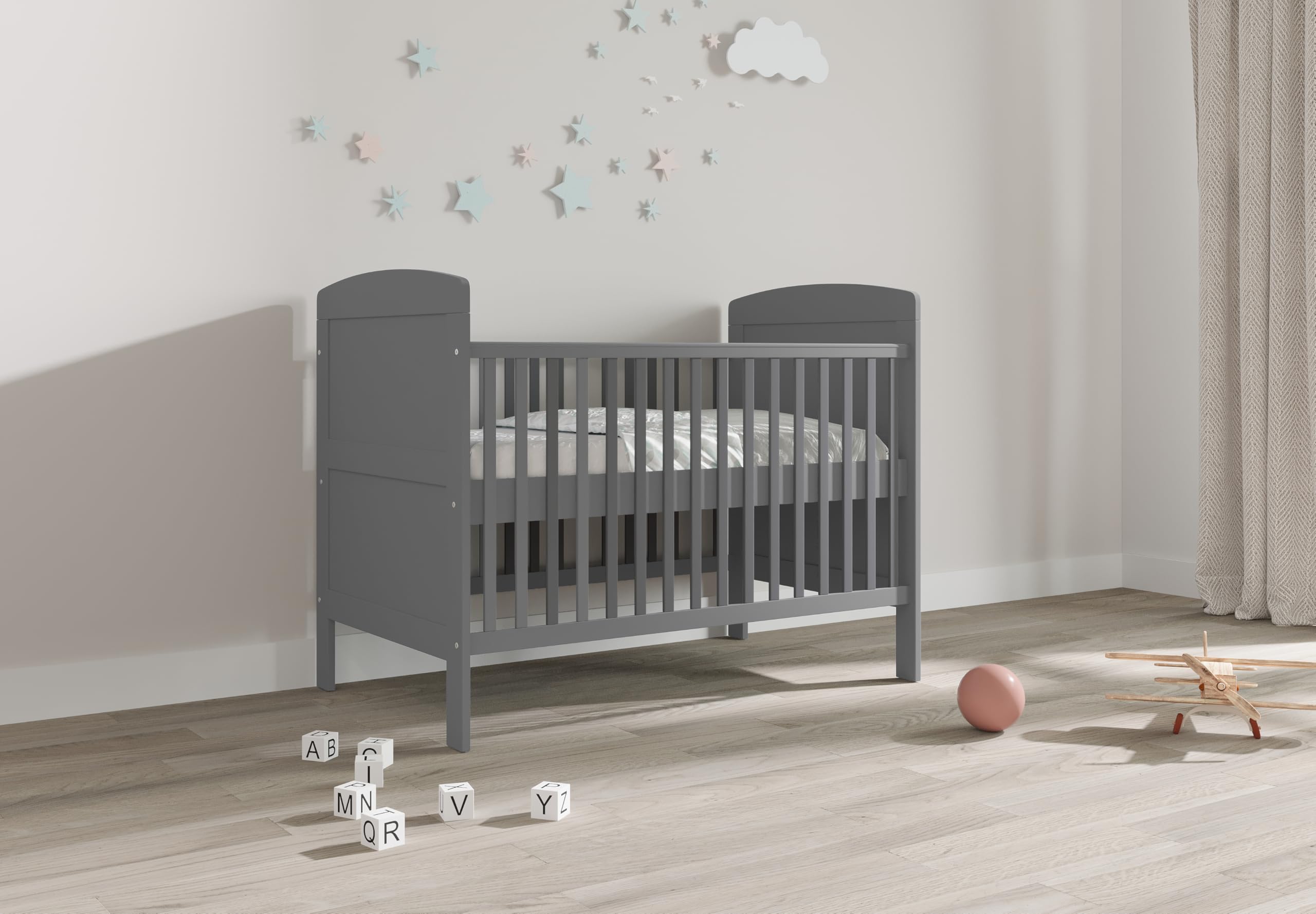 Viculii PHOEBE Baby Mini Cot Bed Only | 120x60cm | 3 in 1 Cot Bed Converts to Toddler Bed Junior Bed (Grey)
